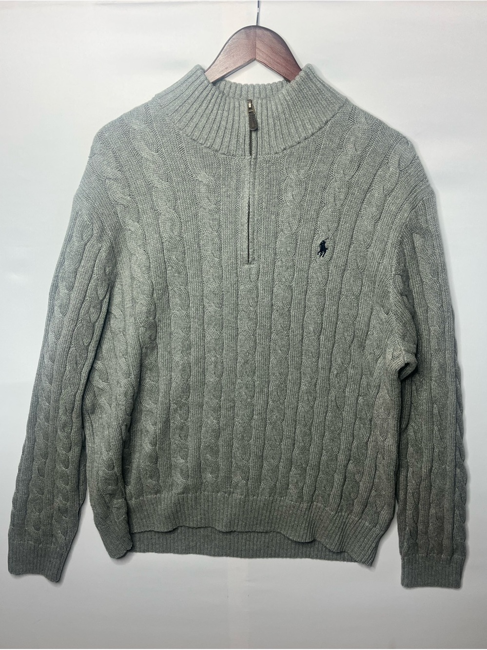 Polo Ralph Lauren Sweater Grey Quarter Zip Cable Knit Mens Sz XXL
